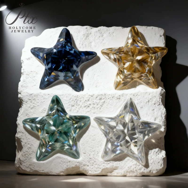 

Выращенный в лаборатории муассанит в форме звезды MutiColor, основной цвет с бусинами с сертификатом GRA для изготовления ювелирных изделий, женский подарок, не выцветает, подвеска