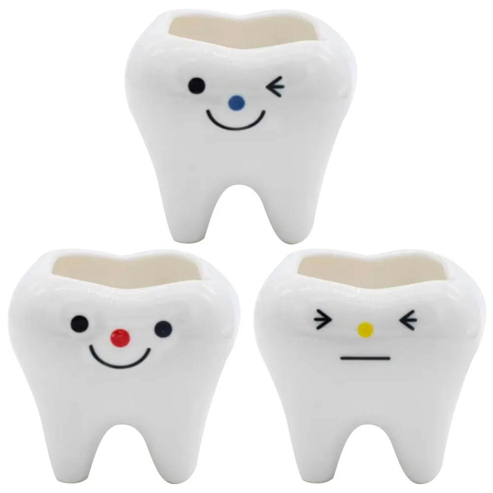 

3Pcs Succulent Plant Pots Teeth Shape Creative Ceramic Flowerpot Small Planter for Office Home Balcony Desktop Decoration