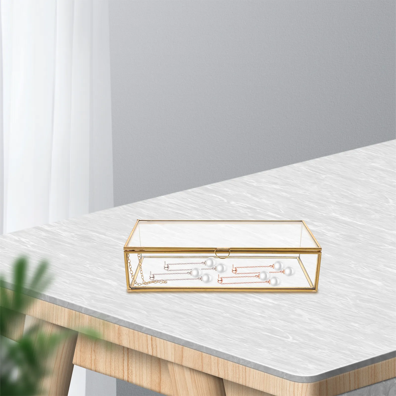 

Винтажная стеклянная шкатулка для украшений, прямоугольная, с крышкой, органайзер для демонстрации, декор для туалетного столика, футляр для хранения колец, браслетов, мелочей