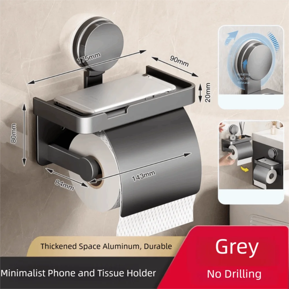 

Держатель для туалетной бумаги из алюминиевого сплава на присоске, настенный, без сверления, стойка для рулонной туалетной бумаги, подставка для салфеток, ванная комната, кухня