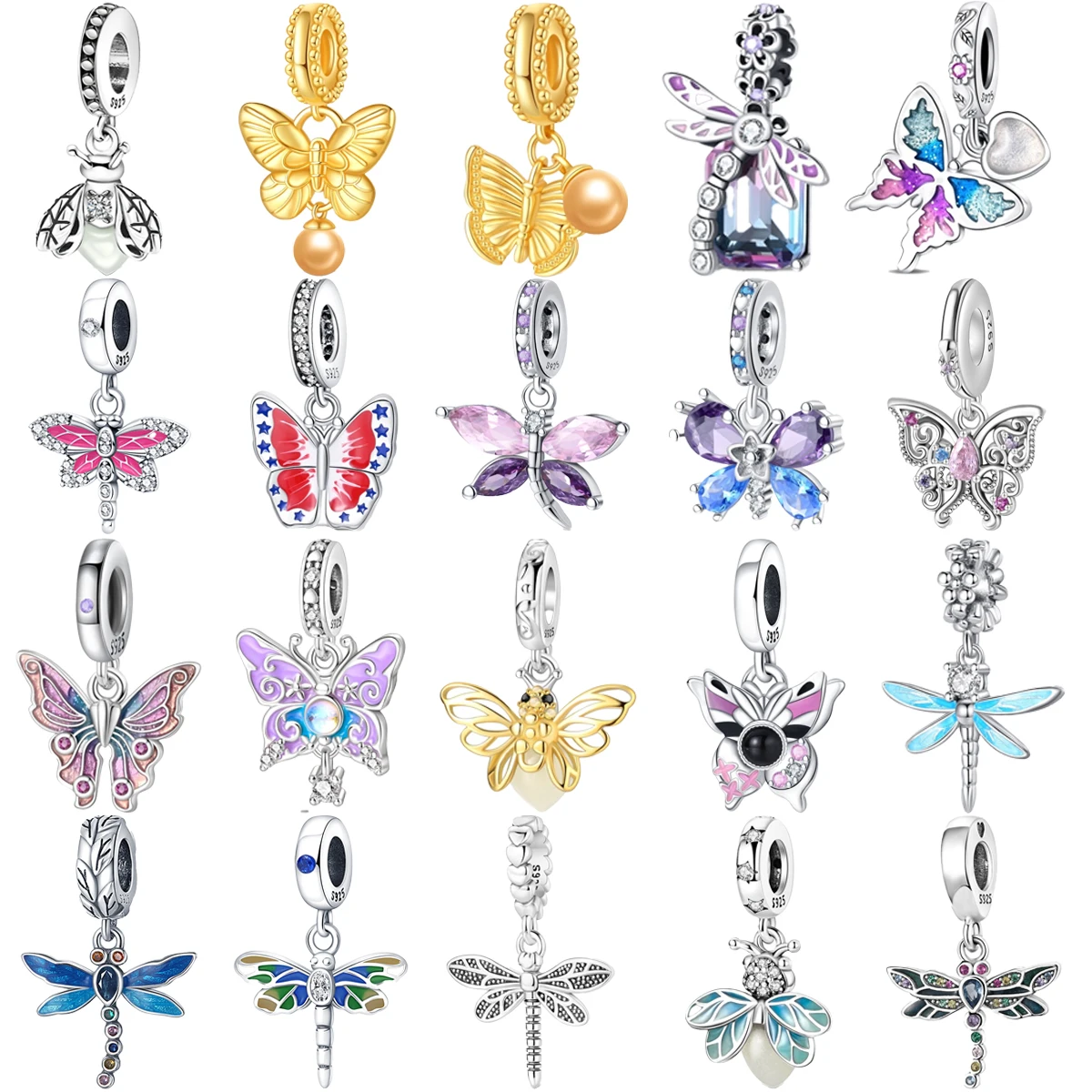 

Original 925 Sterling Silver Butterfly Dragonfly Firefly Bee Charm Beads for Pandora DIY Bracelet Women's Jewelry Gifts