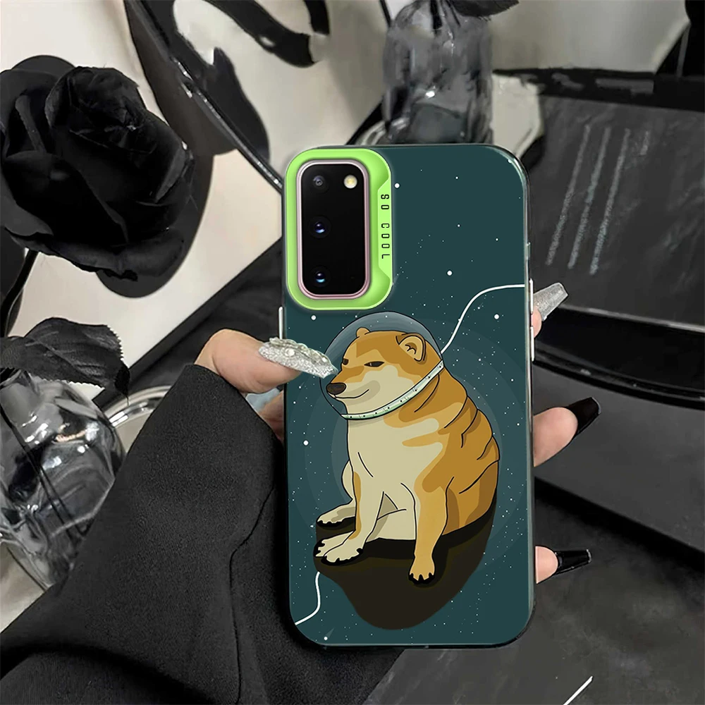 Funny Cheems Doge Phone Case For Samsung S23 S24 S22 A71 A55 ULTRA PLUS FE Electroplated Silver IMD Laser Color Cover