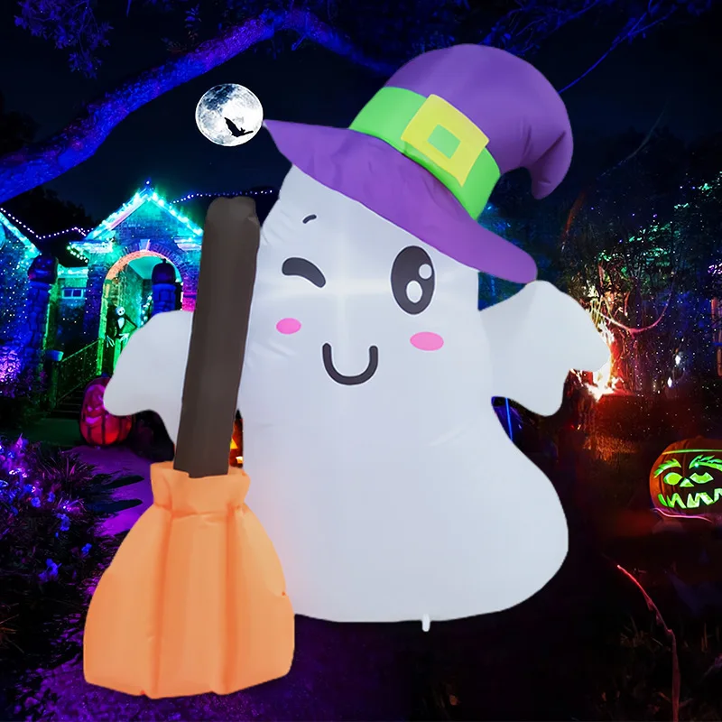 Halloween Magische Hoed Spook Bezem LED Opblaasbare Tuin Decoratie Terroristische Rekwisieten Skelet Heks Thema Tuinornamenten