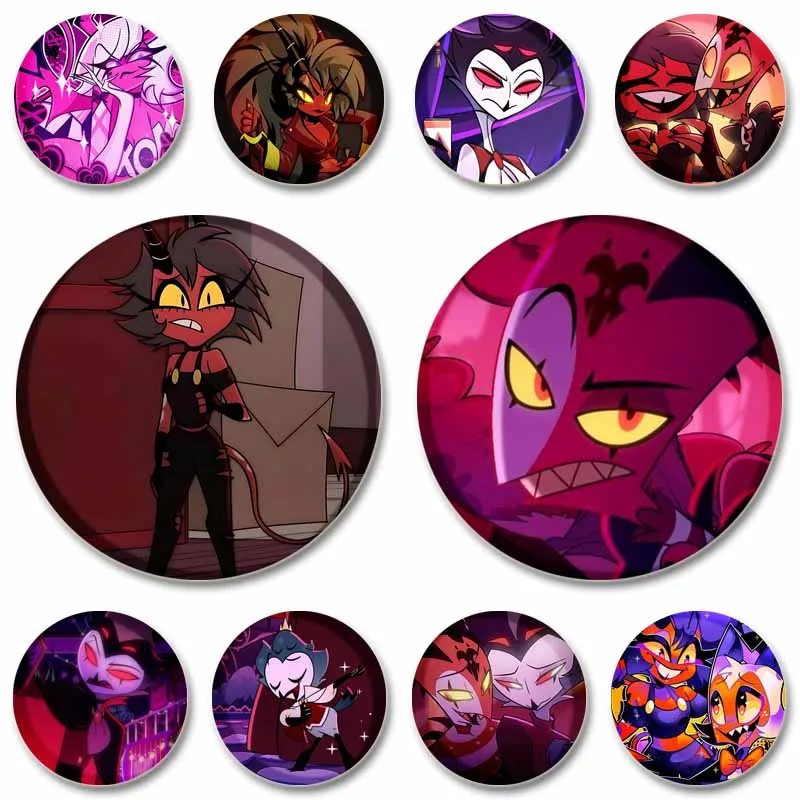 Funny Anime Helluva Boss Badge Cartoon Snap-in Brooch Creative Soft Button Pins for Backpack Clothing Hat Accessories Toys Gifts
