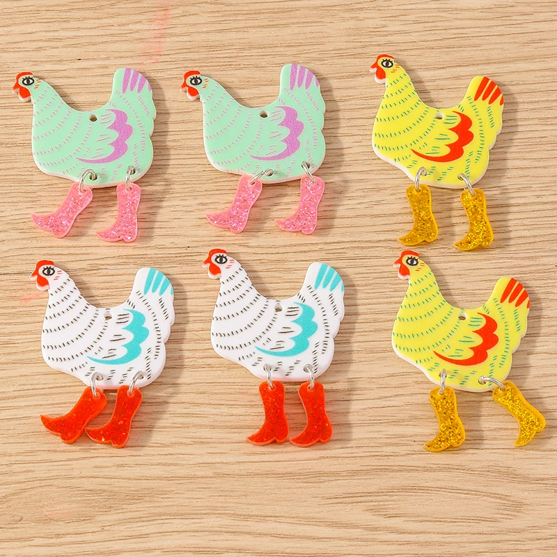 5pcs 30x46mm Cartoon Resin Animal Hen Chick Charms Pendants for Jewelry Making Earrings Necklace Bracelet DIY Crafts Accessories