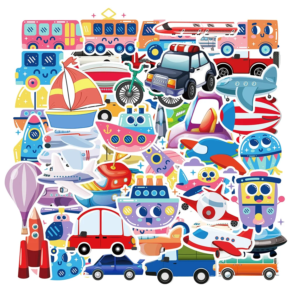 10/30/50pcs Funny Creative Transportation Vehicle Truck Stickers Cartoon Ship Airplane Decals Graffiti Phone Helmet Cute Sticker