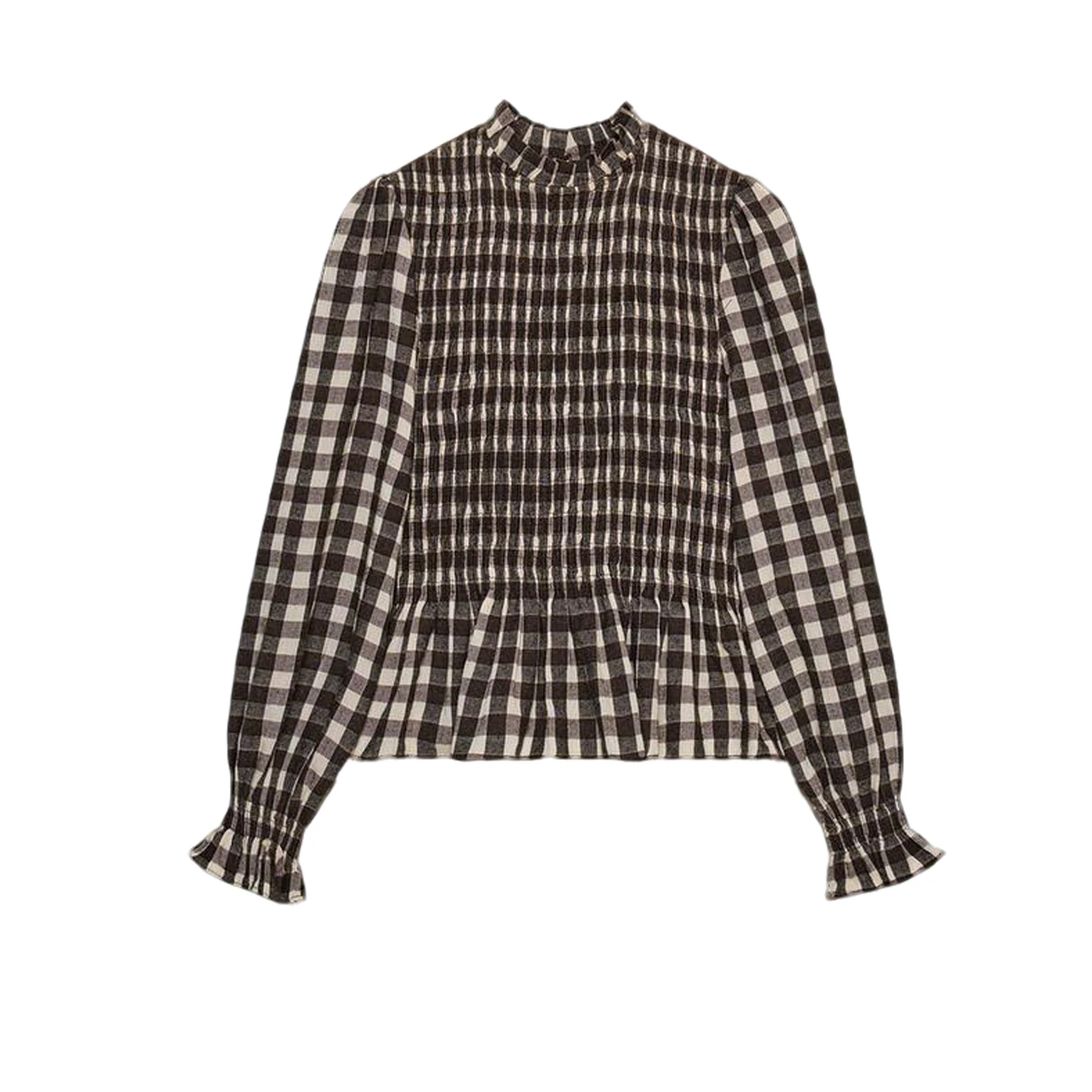 Winter New Women's Casual High Collar Long Sve Layered Decorative Honeycomb Plaid irt Top Skin-friendly Breathable Polye...