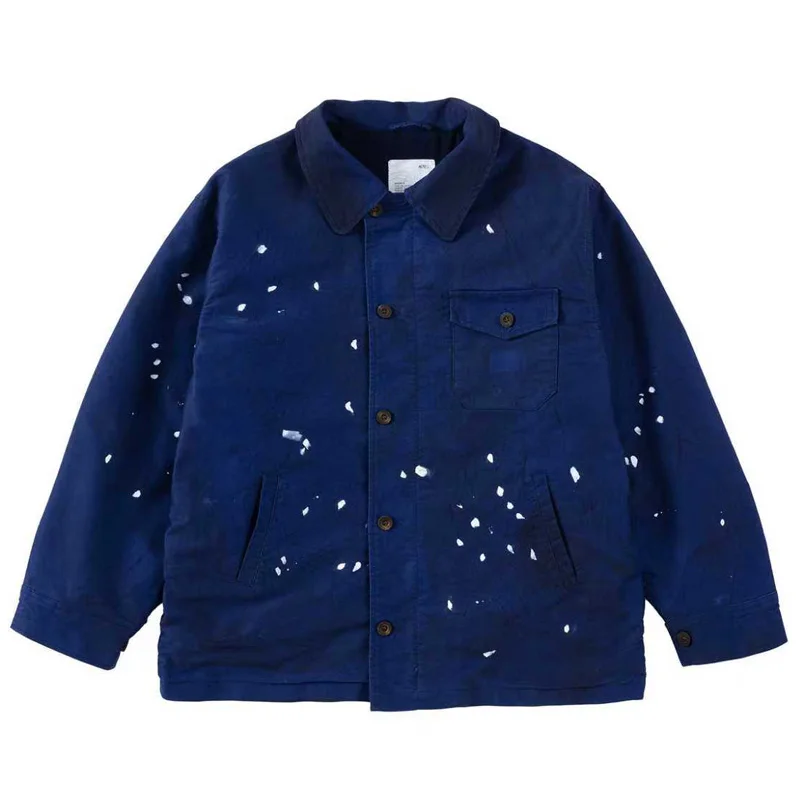 

Новая японская трендовая куртка MADNESS с классическим ретро-воротником и размытым принтом, синяя, модель MDNS