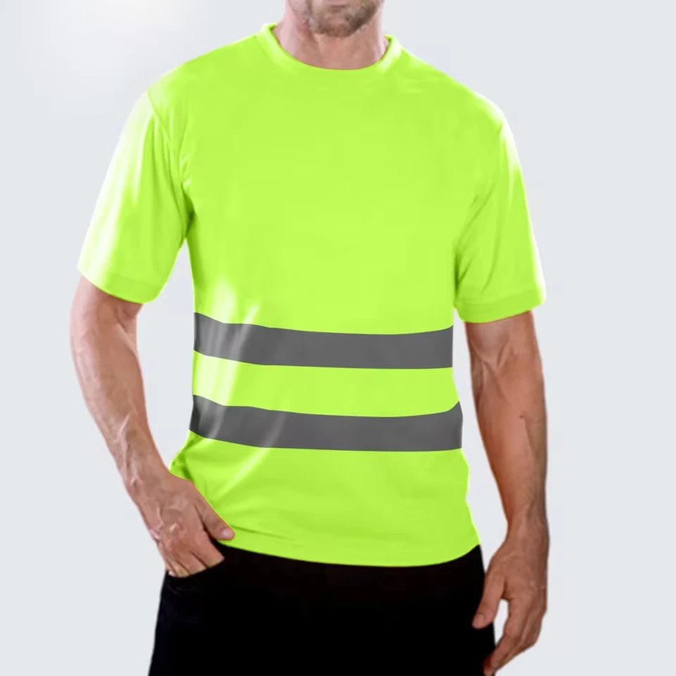 Men High Vis Reflective T Shirt Short Sleeve Mesh Shirts Work Shirt Summer Washed T shirt