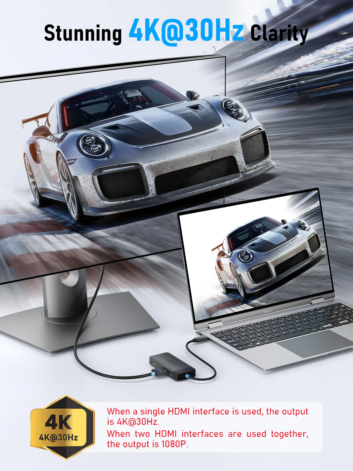 Lemorele TC122 USB-C-Hub Dual HDMI 4K Dockingstation USB 3.0 PD 100W Typ-C-Anschluss für Macbook iPad M2 M1 Steam Deck