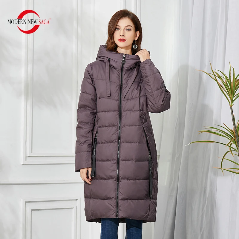 

MODERN NEW SAGA Women Winter Coat Quilted Coat Thick Cotton Padded Coat Winter Warm Long Jacket Hooded Plus Size Parkas Overcoat