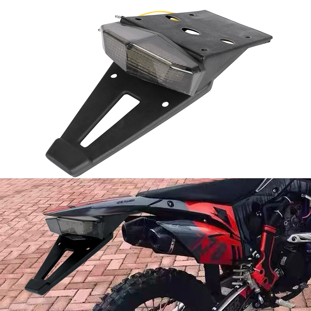 Universal 12V Motorcycle Tail Light Rear Fender Brake Lights License Plate Light Bracket Holder for Dirt Bike Enduro Motorbike