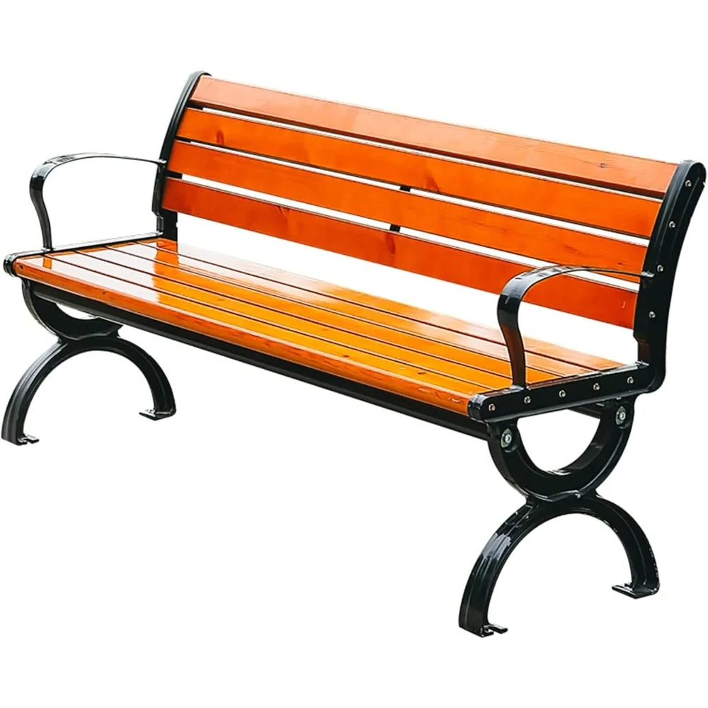 

Outdoor Benches Cast Aluminum Preservative Wood 67in(170cm) Patio Garden Bench Perfect For Backyard, Lawn, Porch, Path