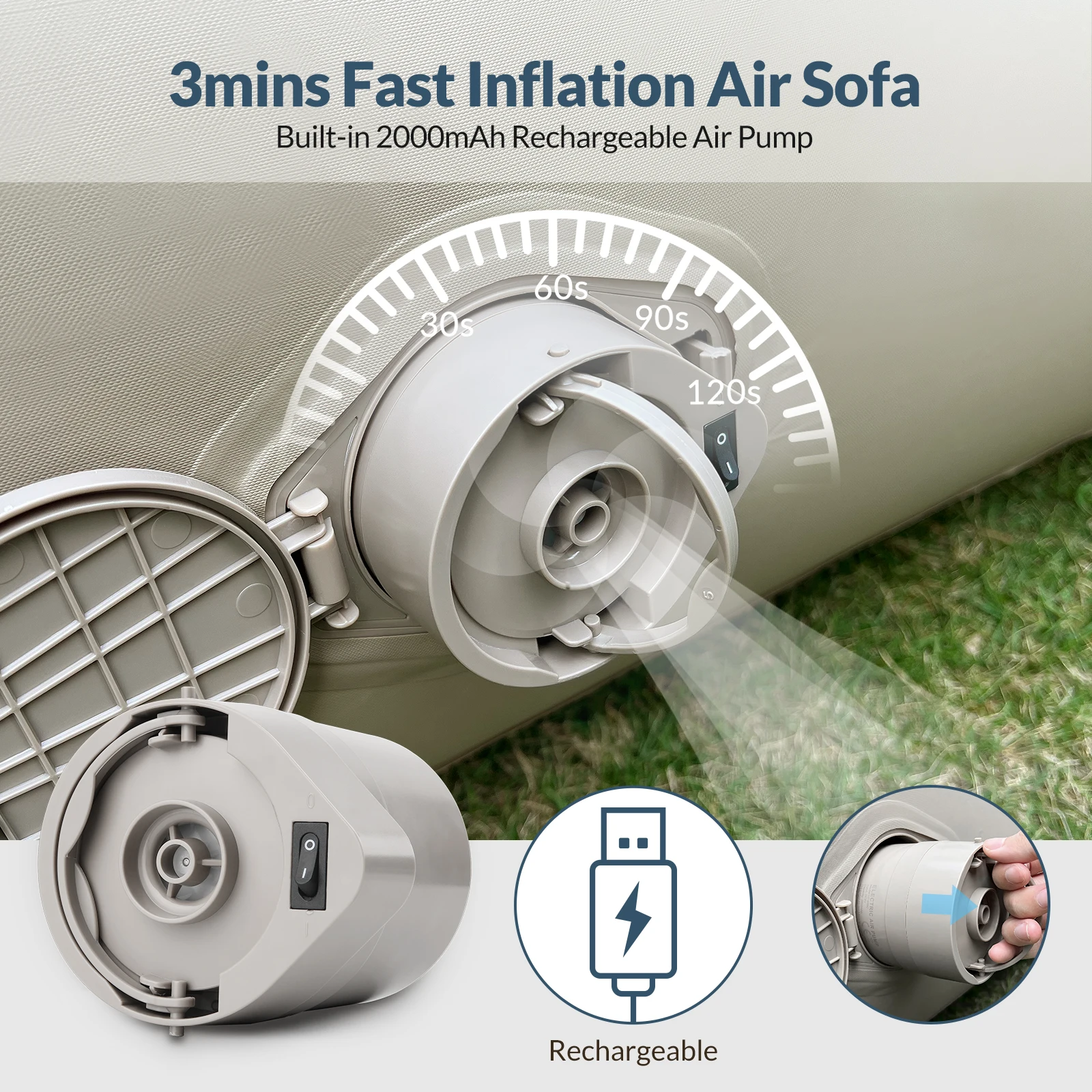 Bestrip BP800+ Fast Inflatable Air Sofa Bed Outdoor Portable Air Mattress Lazy Camping Automatic Inflatable Sleeping Mat