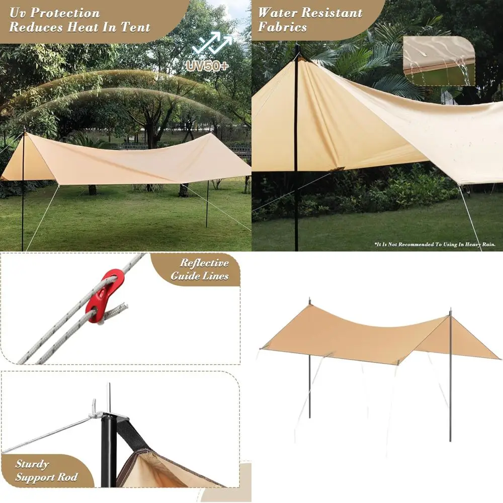 

Портативный кемпинговый тент на 8-10 человек с 2 опорами, уличный солнцезащитный тент-шатер для пляжа, путешествий и использования на газоне, кремовый