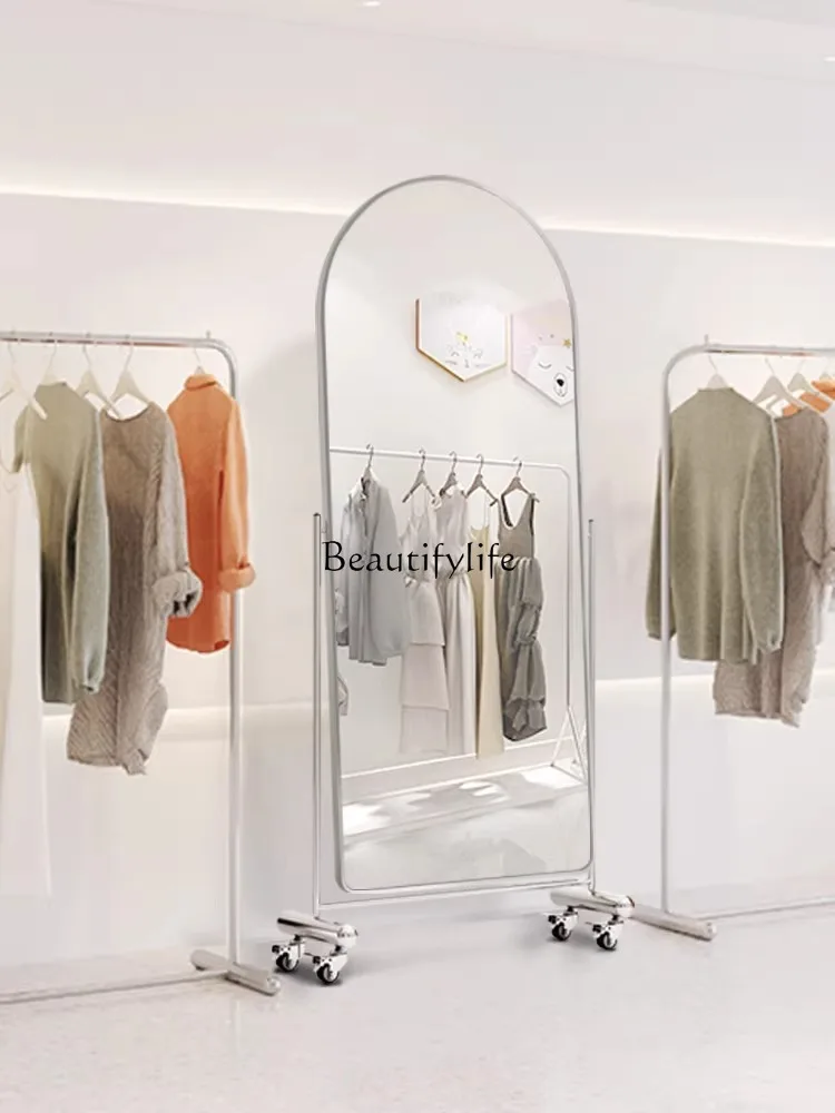 Light Luxury Slimming Floor Mirror Movable Full Body Design Clothing Store Full-Length Mirror