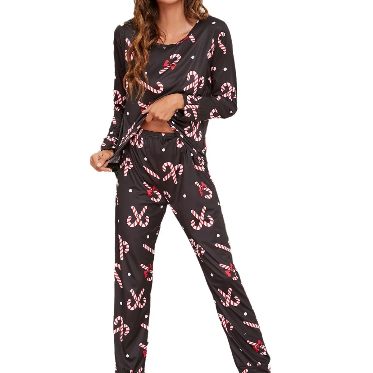 New Christmas Loungewear Pajamas Women\'s Milk Silk Full of Printed Long-sleeved Trousers Set Free Eye Mask Fashion Home Clothes