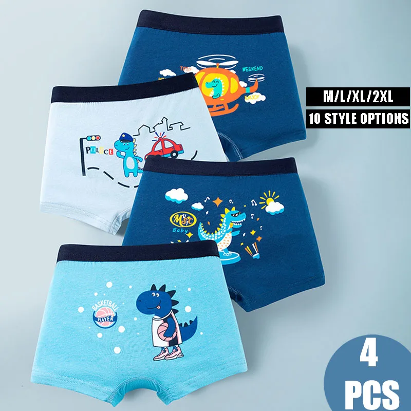 Durable Boy Underwear for Kids Reinforced Stitching Cotton Boxer Panties Anti-Wrinkle Breathable Double Crotch Soft Briefs 4Pcs/