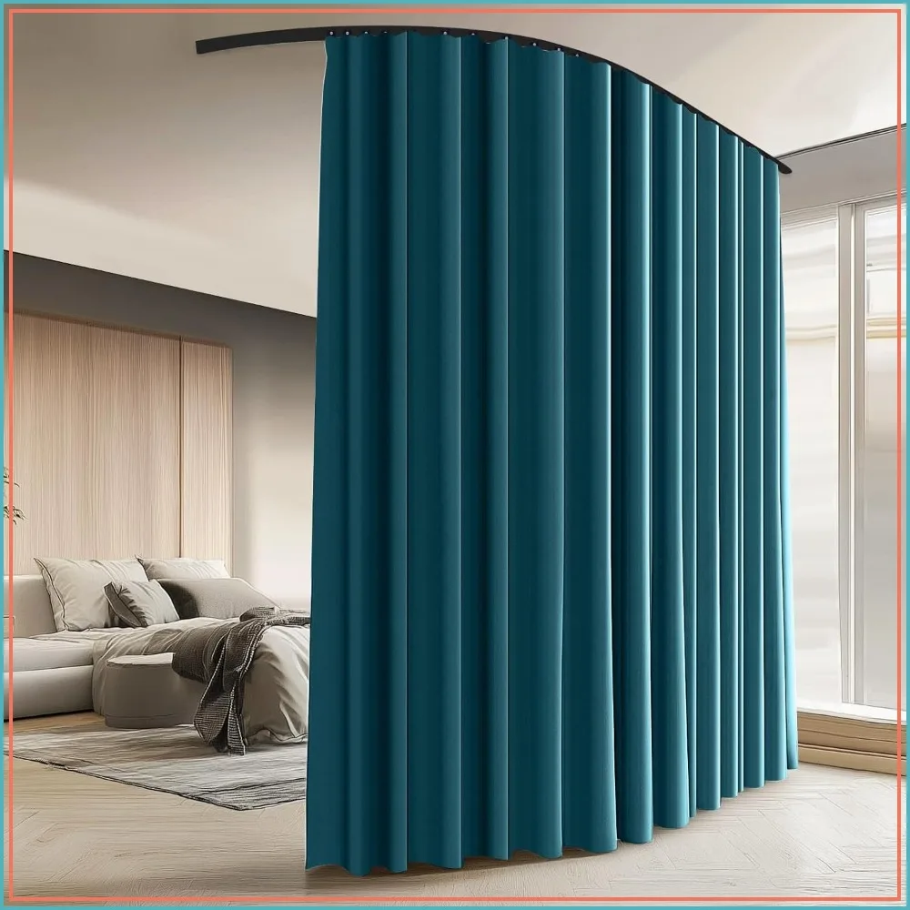 Total Blackout Ceiling Track Curtain Set, Room Divider & Window Curtain, 9x9 FT, Azure Blue