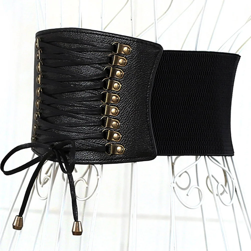 

Elastic Tassel Belt Women'S Pu Tassel Belts Wide Band Adjustable Fashion Belt For Dress Skirt Black