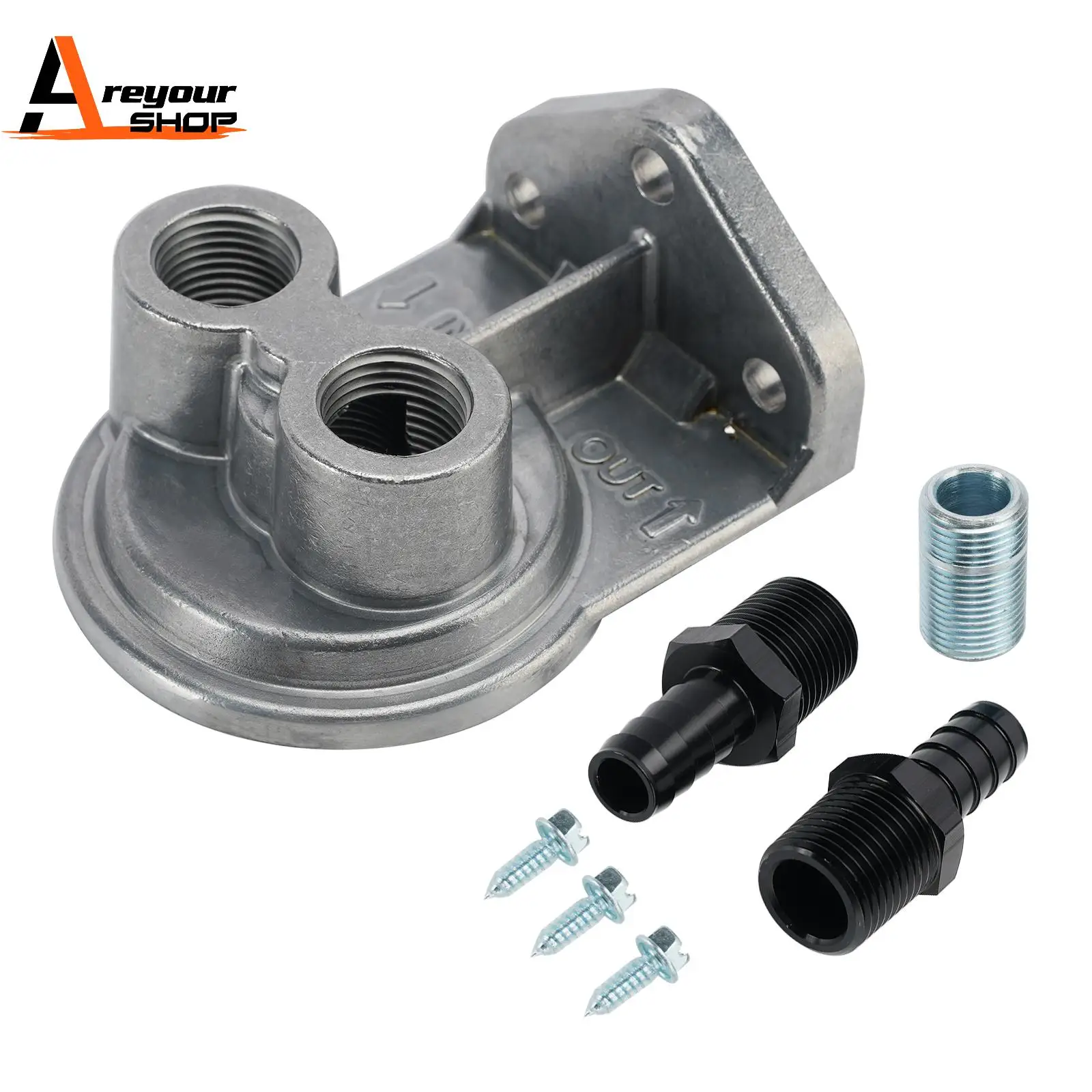 Areyourshop 15708 Oil Filter Mount Kit 1/2 in NPT Female Ports 3/4-16 in Center Thread