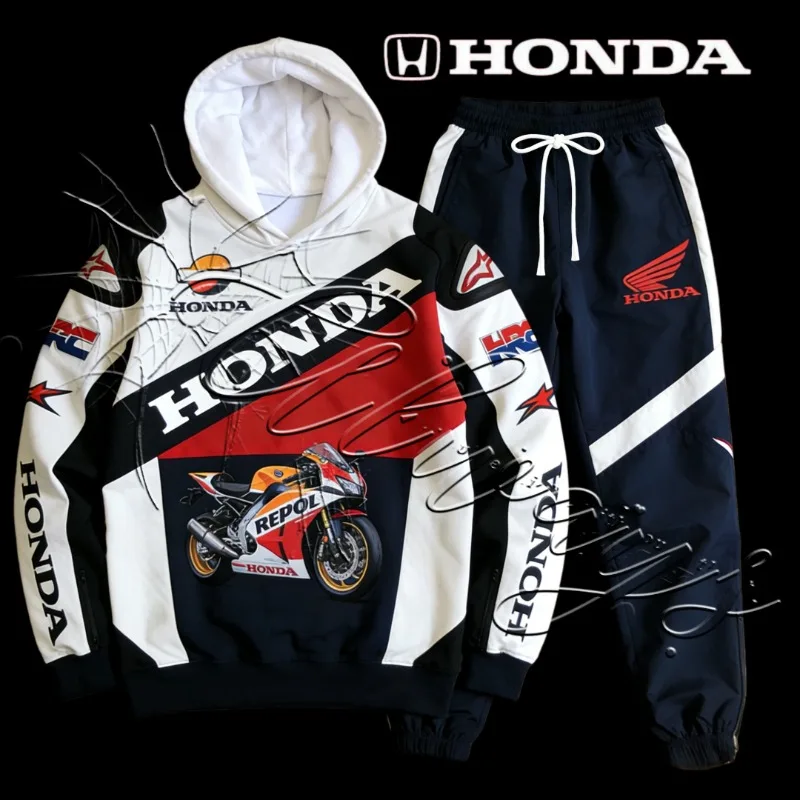 

2026Осенне-зимний новый Honda Racing Enthusiast велосипедный теплый костюм, мужской модный мотоциклетный костюм, толстовка, брюки, комплект из двух предметов для мотоцикла