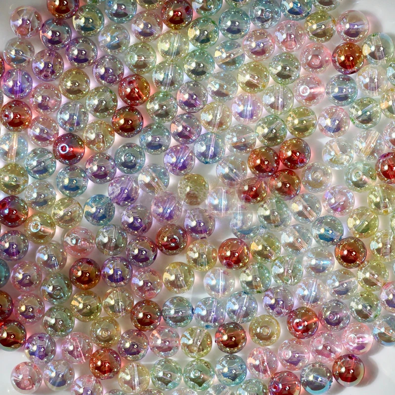 10PCS 8mm Sparkle High Gloss Non Fading Bubble Beads Iridescent Loose DIY Handmade Bracelet Necklace Jewelry Material