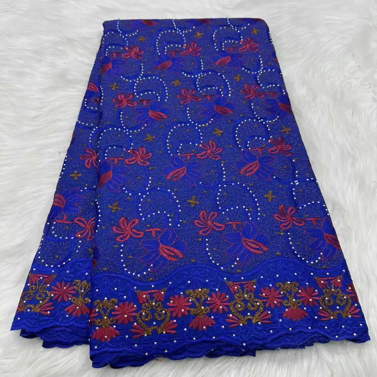 

Royal Blue Cotton African Nigerian Lace Fabric Stones 2025 New Style Swiss Voile Lace In Switzerland For Party Dress Sew KYC2535