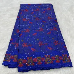 Royal Blue Cotton African Nigerian Lace Fabric Stones 2025 New Style Swiss Voile Lace In Switzerland For Party Dress Sew KYC2535
