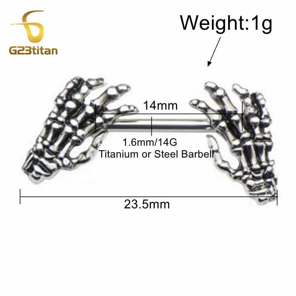 Women Men Nipple Ring Demon Claw Skeleton Hand Design 14G Surgical Titanium Steel Barbell Punk Gothic Body Piercing Jewelry 2pcs image 5