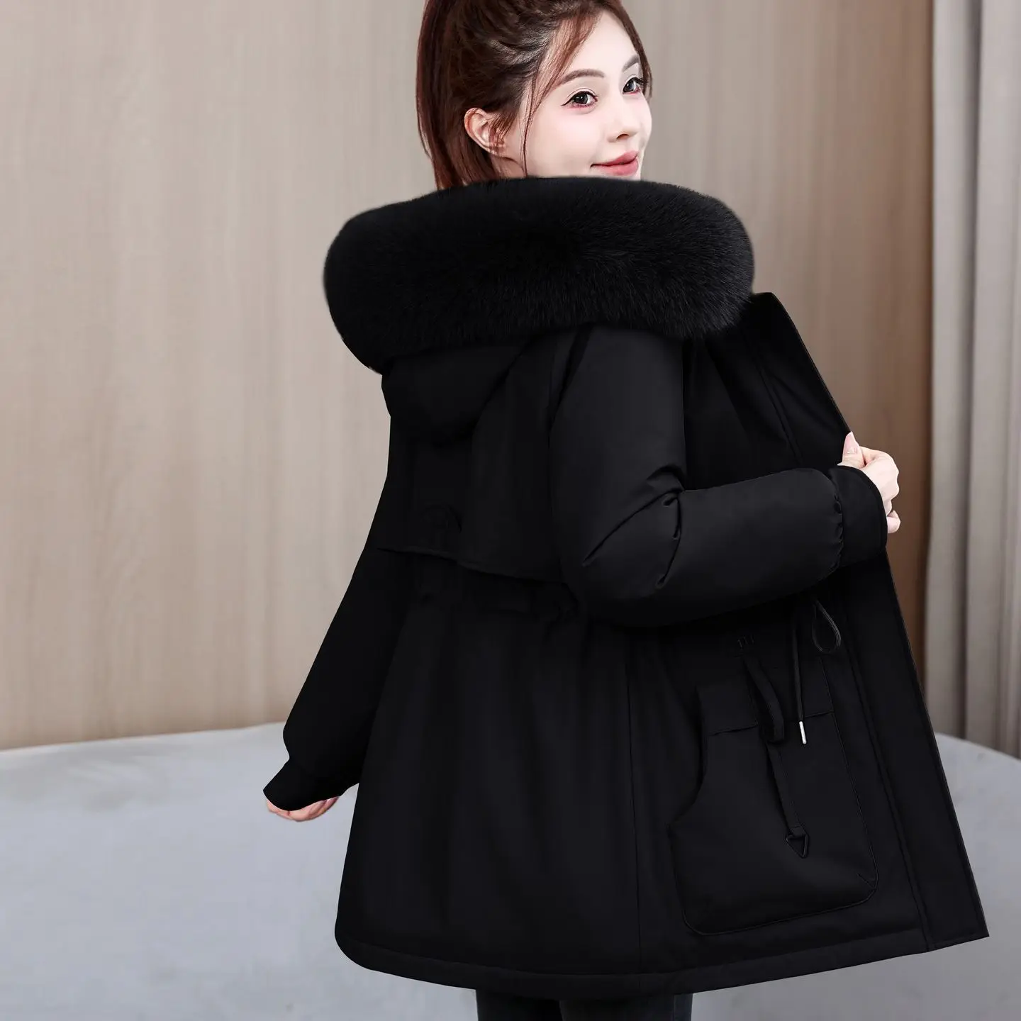 Fashion Pai Overcome Jacket Women Parkas Winter 2027 New Long Warm Cotton Coat Waist Hooded Outerwear Big Wool Collar Overwear