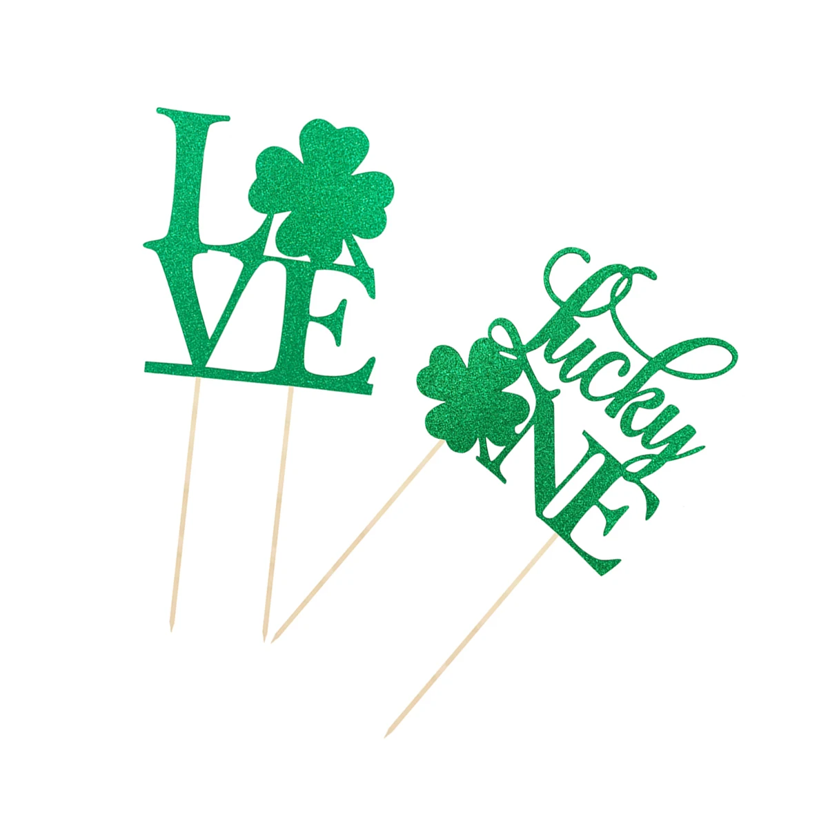 

2 Pcs Cake Toppers Patricks Day Birthday Wedding Party Supplies Green Glitter Shamrock Design Safe Material