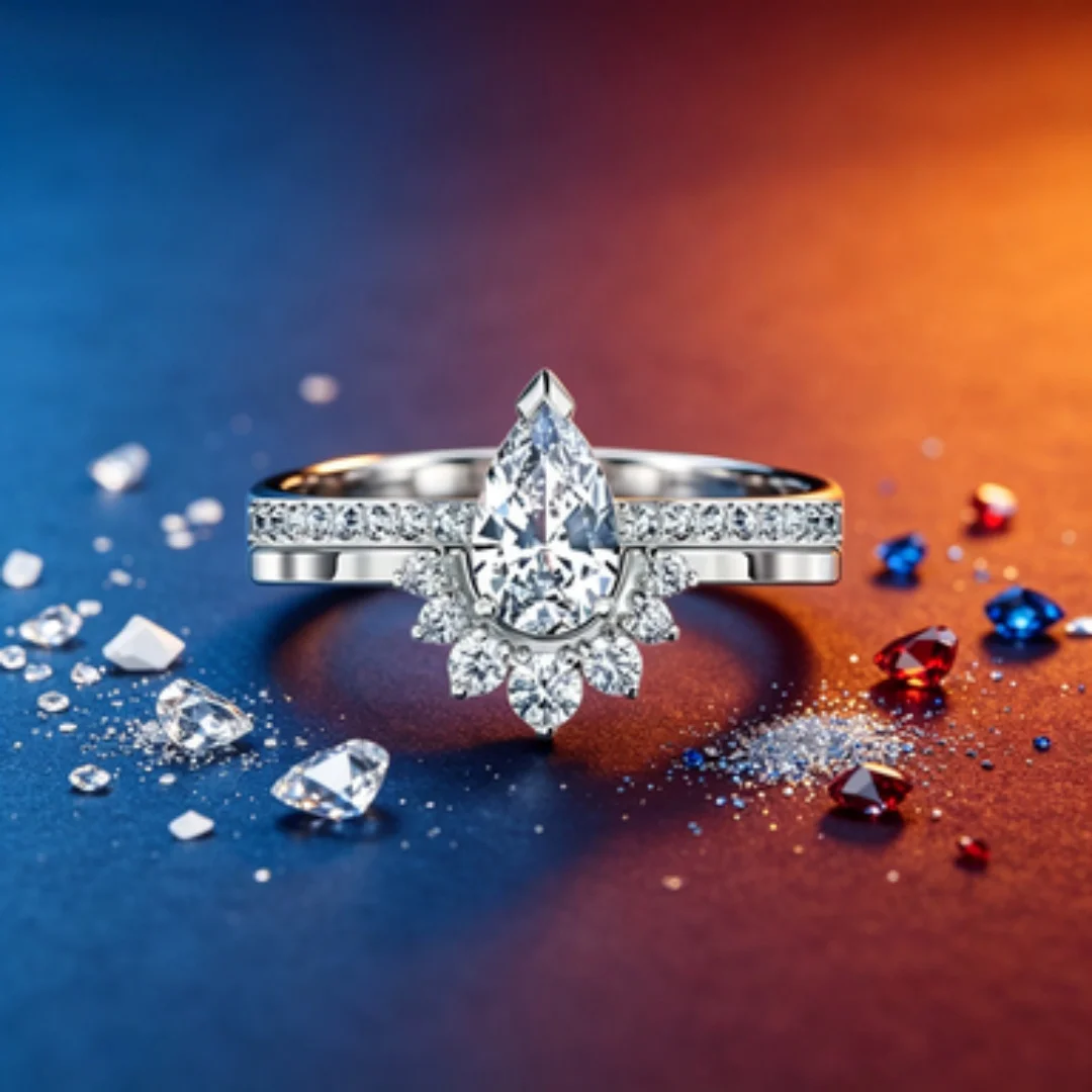 

Crafted with precision, the Crown Starry Series Water Drop shaped Zircon Ring