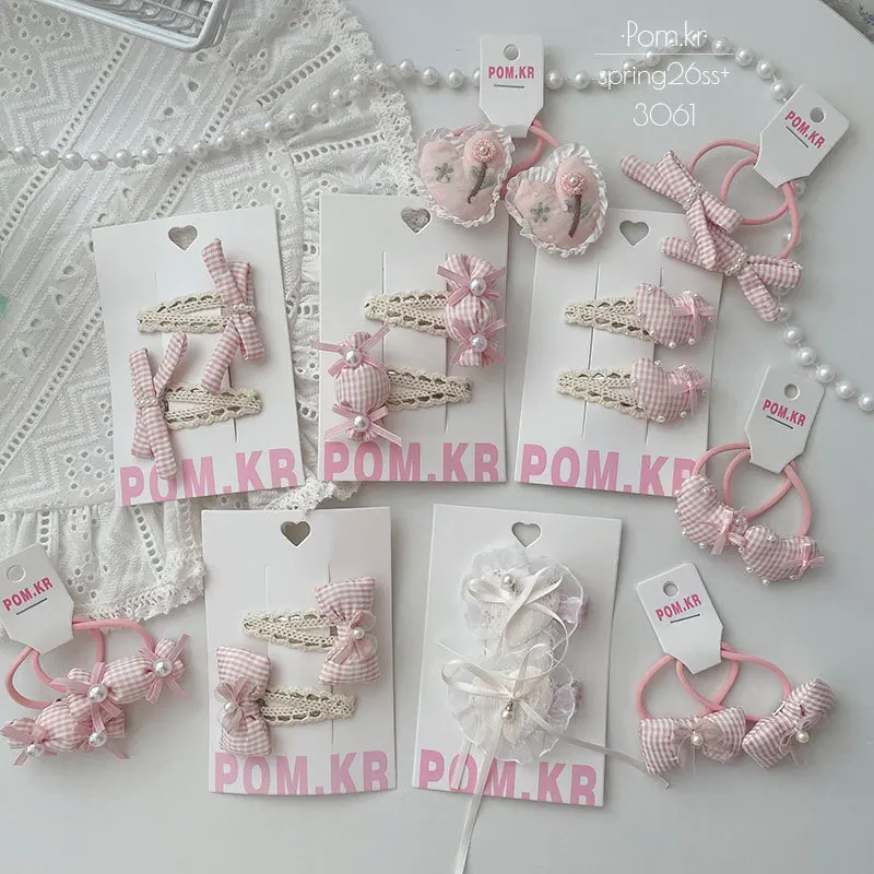 

2PC Pink Plaid Print Elastic Hairbands Baby Hair Clips for Girls Korean Fashion Kids Barrettes Hairpins Hair Accessories