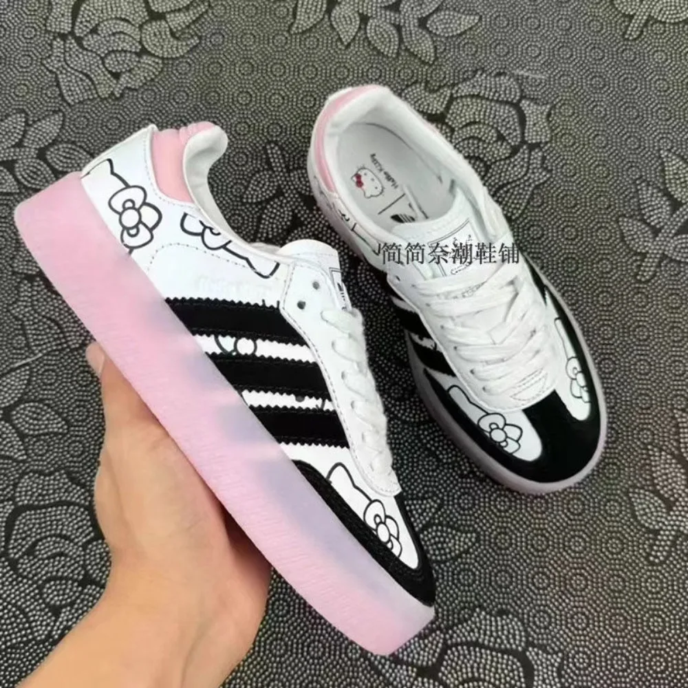 Miniso Hello Kitty Sneakers with Prints Fashionable Color Blocking Stripes Casual Shoes Anime Students Anti Slip Couple Shoes