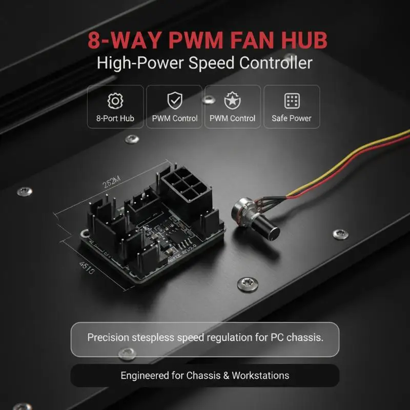 8-Channel 12V PWM Fan Speed Controller Professional Computer Miner Fan Hub for PC Modification Mining Rig Build