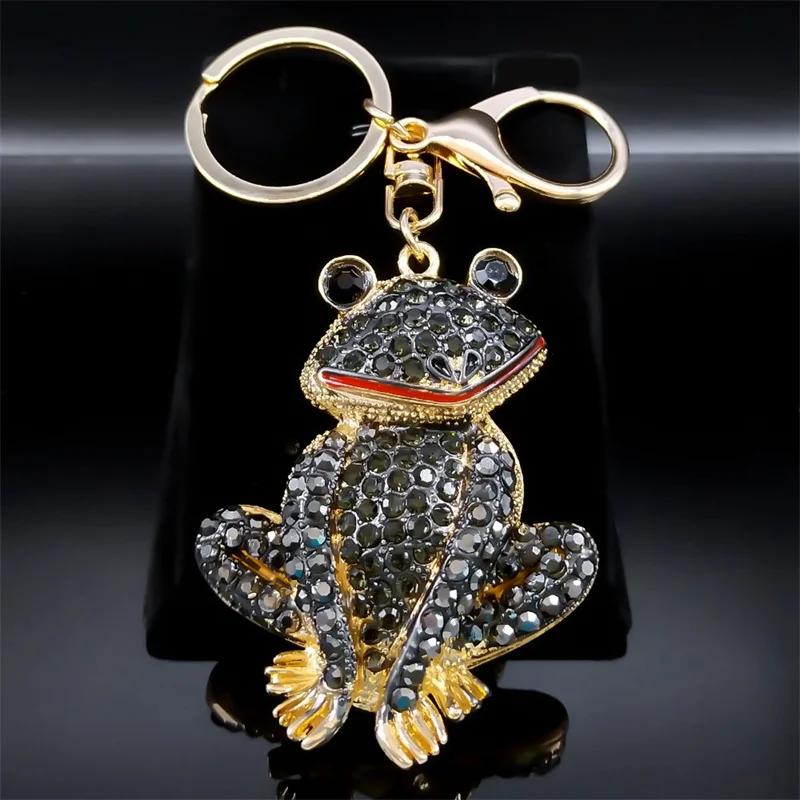 Crystal Wihte Frog Keychain for Women Rhinestone Gold Color Aesthetic Animal Bag Accessories Girlfriend Gift Keyring Jewelry