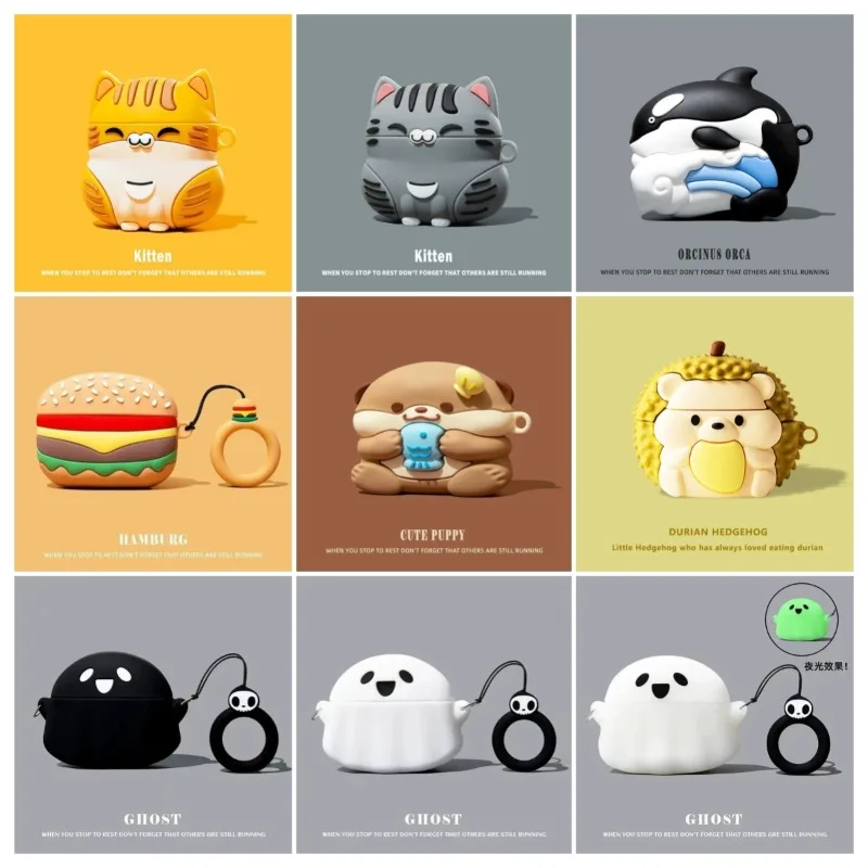 For AirPods Pro3 2025 Pro2 1/2 3 4 Case Cartoon Cat Puppy Orca Silicone Earphone Accessories Soft Protective Sleeve Shell Funda