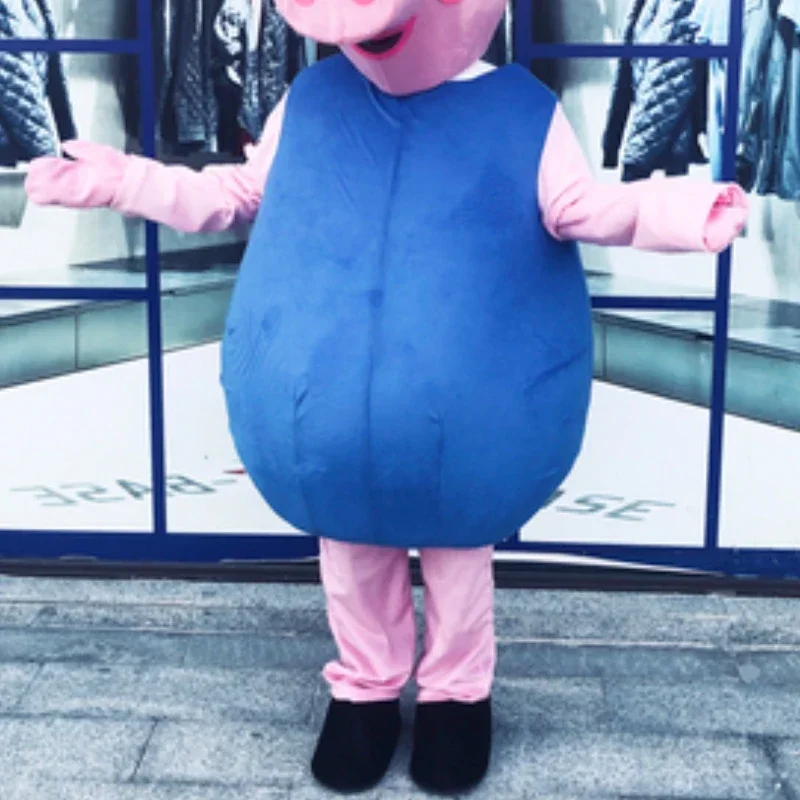 New High Quality Red Blue sexy adult pig cartoon character mascot costumes with red dress for kids events