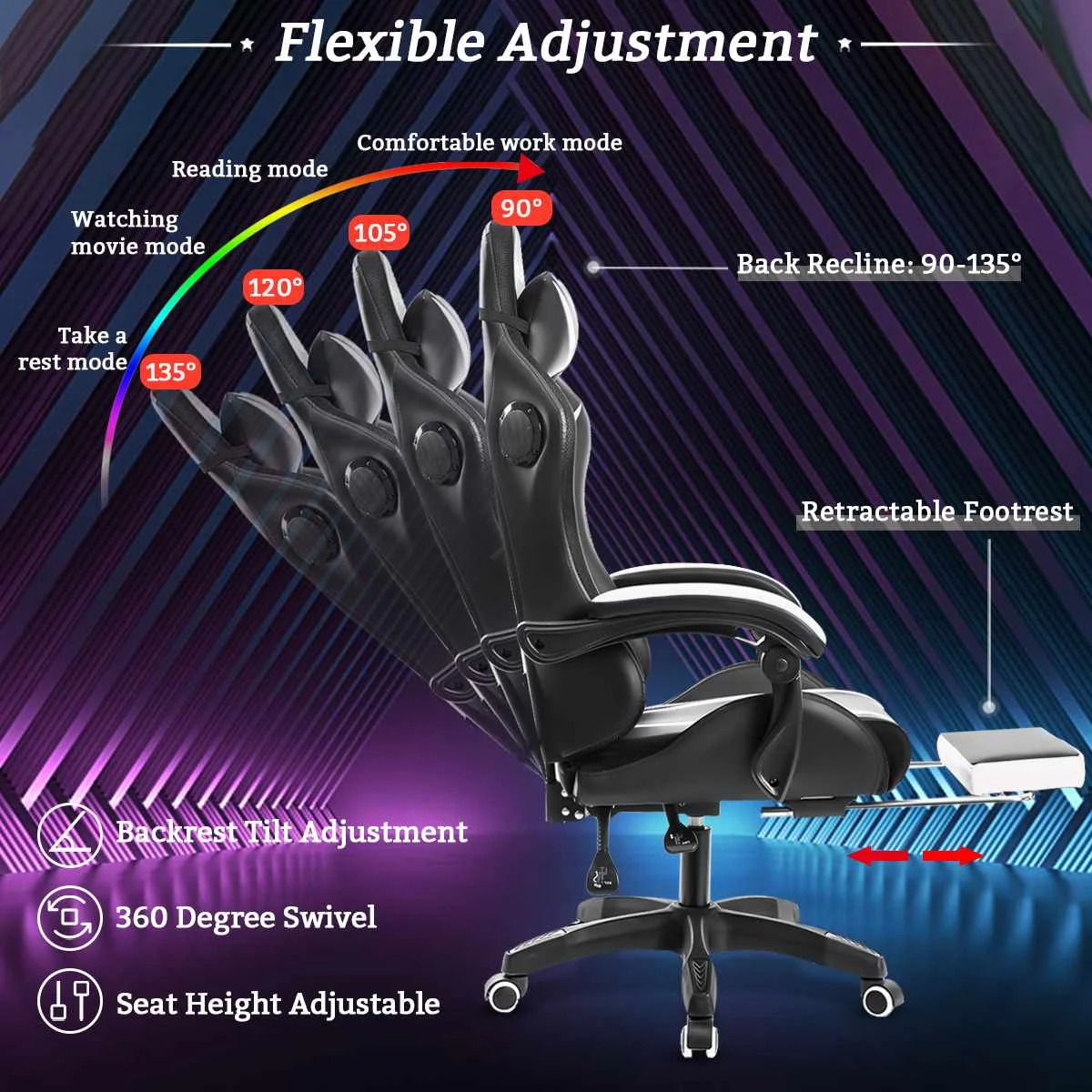 Silla Gaming Racing con reposapiés, sillón de oficina, masaje, trabajo, estudiar