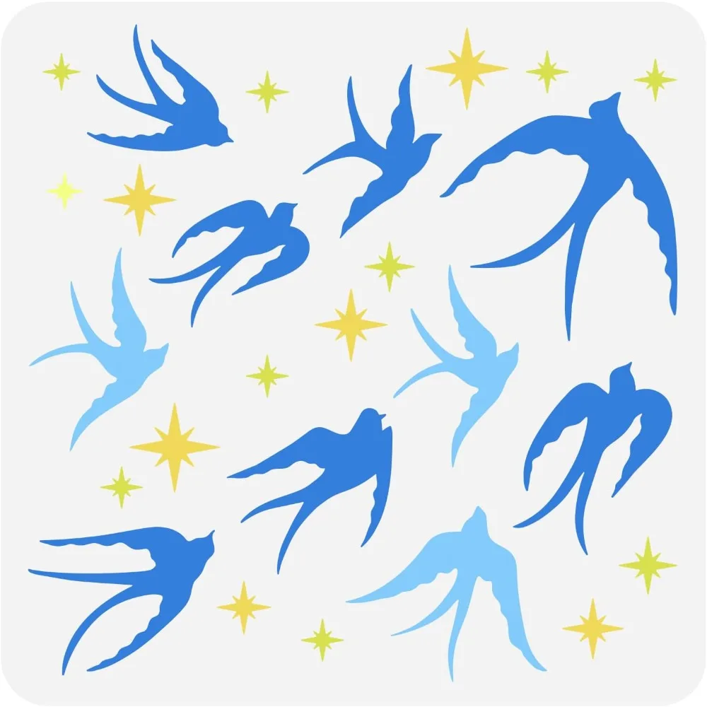 Swallow Bird Stencil 11.8x11.8 inch Plastic PET Stars Painting Stencil Reusable Bird Wall Stencil Template DIY Art Craft Home