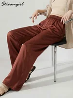 Luxury Wide Leg Satin Pants For Women Trousers With Pockets Black Women's Pants And Trousers Brown High Waist Baggy For Ladies - Image 3