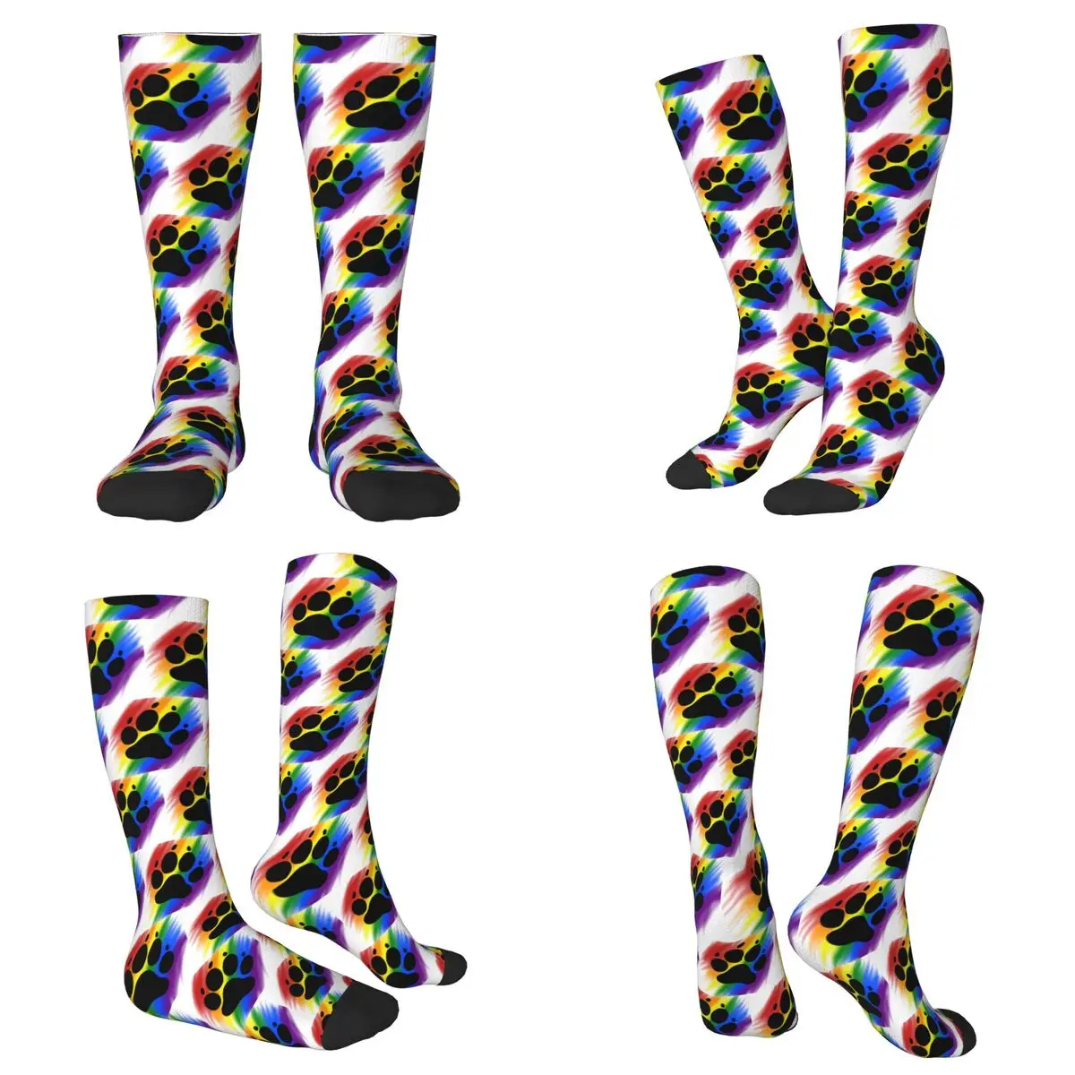 All Seasons Pup Paw Dark Print Socks Harajuku Sport Middle Tube Socks Soft Casual Stockings for Men Women