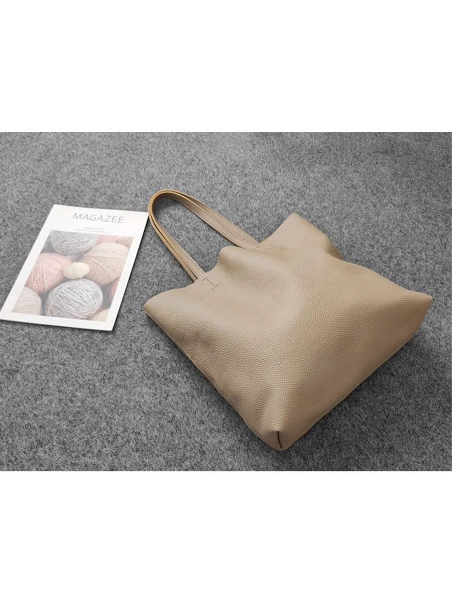 

New Simple Sle Top Layer Cowhide Tote Bag een Handheld Single oulder Women's Bag Soft Leather Large Bag Women