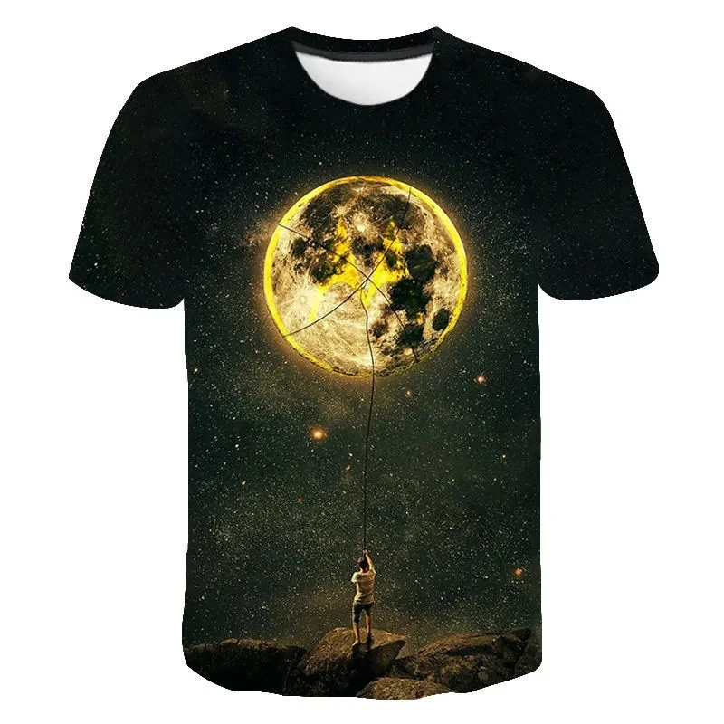 Summer Fashion Milky Way Galaxy Picture T Shirts For Men Casual 3D Print Tees Hip Hop Personality Round Neck Short Sleeve Tops