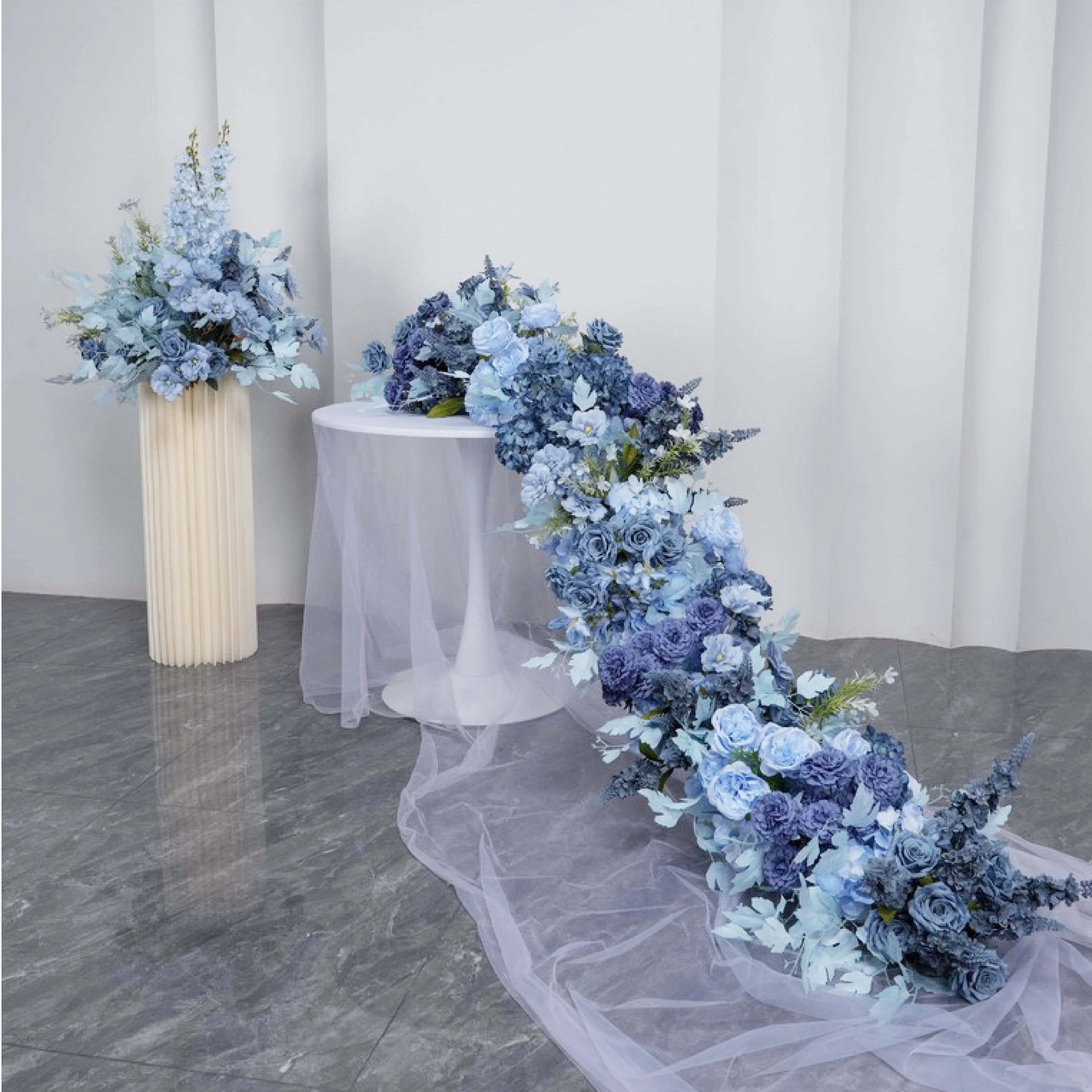 Large Road Lead Flower Wedding Background Flower Row Decoration Silk Royal Blue Dark Blue Floral Shop Window Dressing Decoration