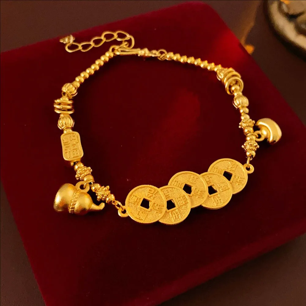 

Female Bangle New Gourd Bracelet Attracting Wealth Golden Copper Wristband for Women High-end Jewelry