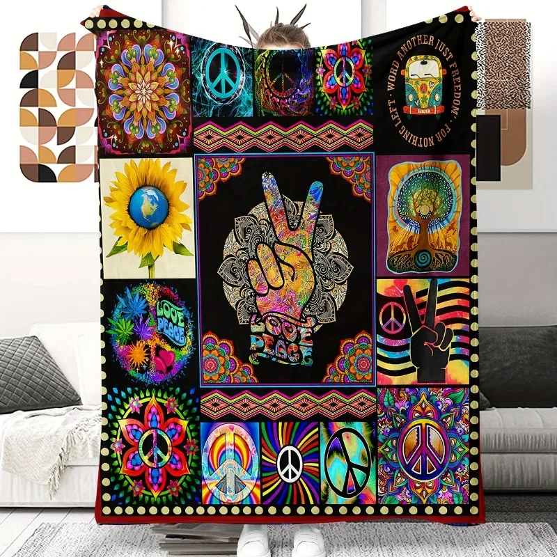 

Bohemian checkered pattern digital-printed polyester Bedroom velvet flannel soft sofa cover blanket Fleece soft sofa cover