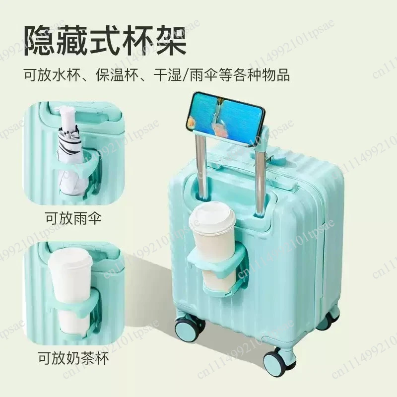 2025 New Style Luggage 14-Inch Fashionable Lightweight Boarding with Water Cup Holder Mobile Phone Holder Large Capacity Luggage