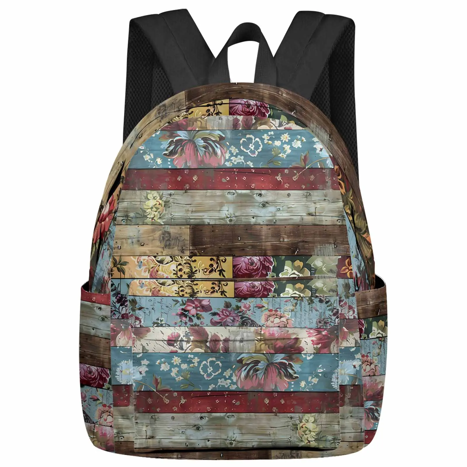 

Vintage Worn-Out Mottled Floral Wood Grain Large Capacity Backpack Men Laptop Bags High School Teen College Girl Student